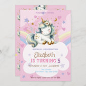 Niedliche Einhorn-Regenbogenstars Herzens Geburtst Einladung (Vorne/Hinten)