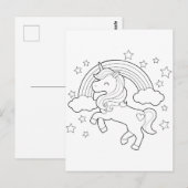 Niedliche Einhorn-Regenbogenwolkenbahn-Farbaktivit Postkarte (Vorne/Hinten)