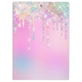 Niedliche Einhorn-Rosa Glitzer Regenbogen-Tropfen Klemmbrett (Rückseite)
