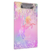 Niedliche Einhorn-Rosa Glitzer Regenbogen-Tropfen Klemmbrett (Rechts)