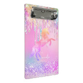 Niedliche Einhorn-Rosa Glitzer Regenbogen-Tropfen Mini Klemmbrett (Schrägansicht)