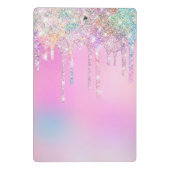 Niedliche Einhorn-Rosa Glitzer Regenbogen-Tropfen Mini Klemmbrett (Rückseite)