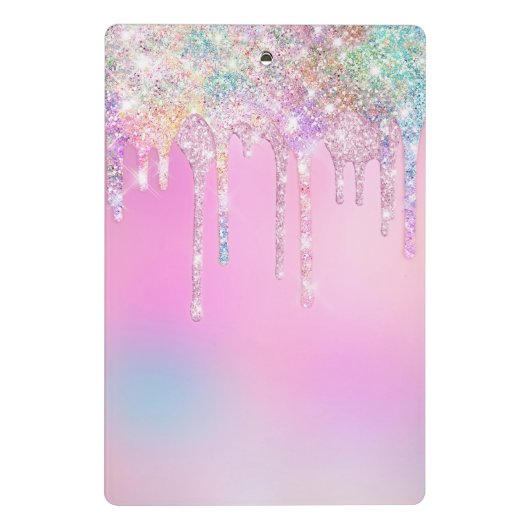 Niedliche Einhorn-Rosa Glitzer Regenbogen-Tropfen  Mini Klemmbrett (Rückseite)
