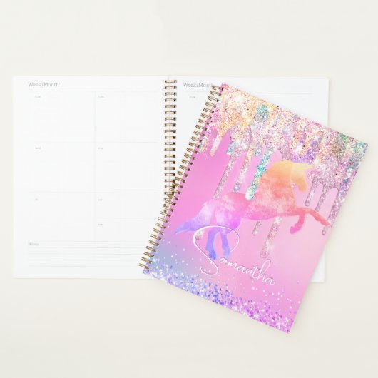 Niedliche Einhorn-Rosa Glitzer Regenbogen-Tropfen Planer (Anzeige)