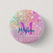 niedliche Einhorn-Rosa-Imitat Glitzer Kristall Mon Button (Vorderseite)
