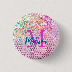 niedliche Einhorn-Rosa-Imitat Glitzer Kristall Mon Button