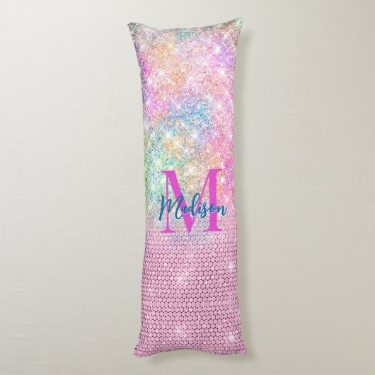 niedliche Einhorn-Rosa-Imitat Glitzer Kristall Mon Seitenschläferkissen (Rückseite (Vertikal))