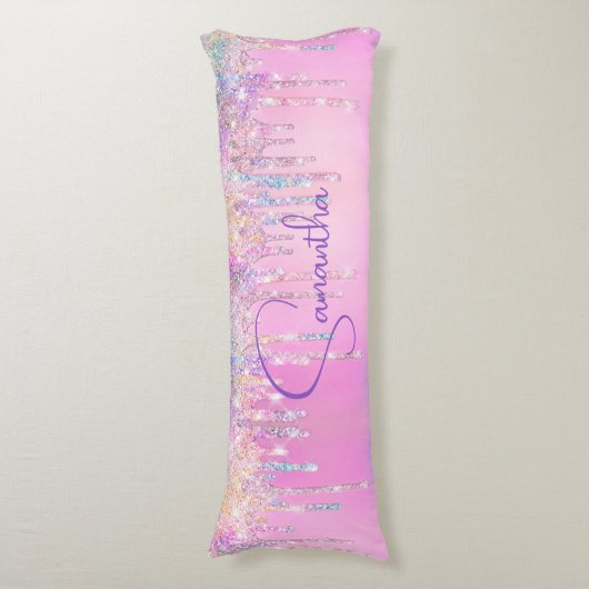 Niedliche Einhorn-Rosa-Imitate Glitzer-Tropfen Mon Seitenschläferkissen (Vorderseite Vertikal)