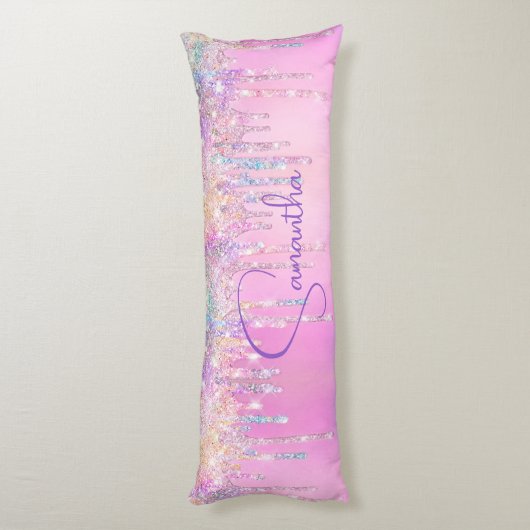 Niedliche Einhorn-Rosa-Imitate Glitzer-Tropfen Mon Seitenschläferkissen (Rückseite (Vertikal))