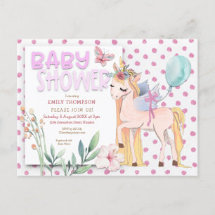 Niedliche Einhorn-Rosa-Kinderdusche Einladungspostkarte