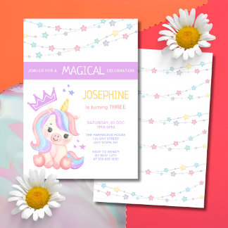 Niedliche Einhorn Stars Banner Fantasy Geburtstag Einladung