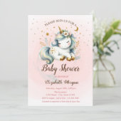 Niedliche Einhorn Stars Moon Kinderdusche Einladun Einladung (Stehend Vorderseite)