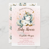 Niedliche Einhorn Stars Moon Kinderdusche Einladun Einladung (Vorne/Hinten)