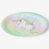 Niedliche Einhorn & Sterne auf Pastellfarben Pappteller (Schrägansicht)