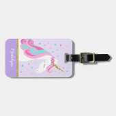 Niedliche Einhorn-Sterne-Glitzer Lila Gepäckanhänger (Vorderseite horizontal)