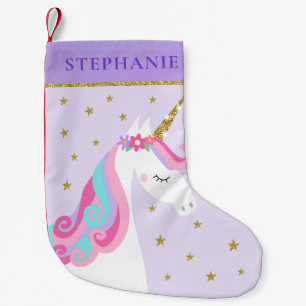 Niedliche Einhorn-Sterne-Glitzer Lila Kleiner Weihnachtsstrumpf