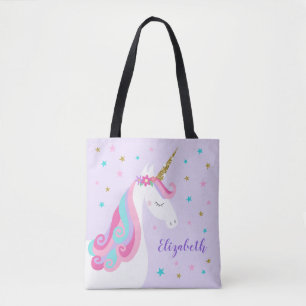 Niedliche Einhorn-Sterne-Glitzer Lila Tasche