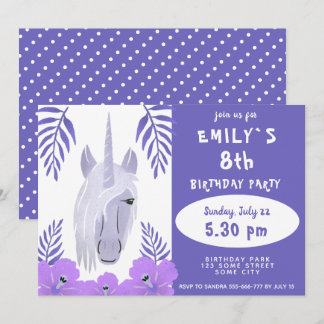 Niedliche Einhorn Tropische Blume Girl Geburtstag Einladung