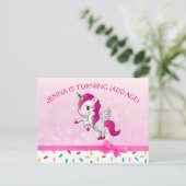 Niedliche Einhorn- und Rosafarbensprinkles Geburts Postkarte (Stehend Vorderseite)