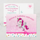 Niedliche Einhorn- und Rosafarbensprinkles Geburts Postkarte (Vorne/Hinten)