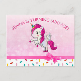 Niedliche Einhorn- und Rosafarbensprinkles Geburts Postkarte
