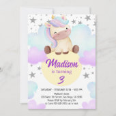 Niedliche Einhorn- und Silberstars Geburtstag Einladung (Vorderseite)