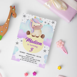 Niedliche Einhorn- und Silberstars Geburtstag Einladung