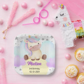 Niedliche Einhorn- und Silberstars Geburtstag Pappteller (Party)