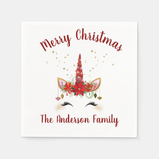 Niedliche Einhorn Weihnachtsfeier Napkins Serviette (Vorderseite)