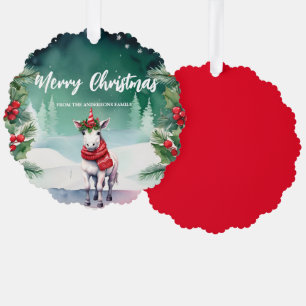 Niedliche Einhorn-Weihnachtsfeier Ornament Karte