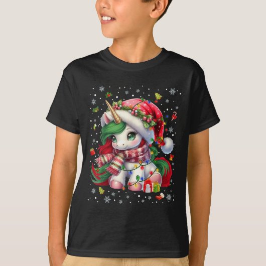 Niedliche Einhorn-Weihnachtsmannmütze Pajamas Weih T-Shirt (Vorderseite)