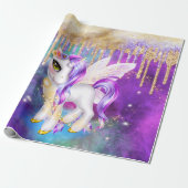 Niedliche Einhorn-Zaubermädchen aus Glitzer-Pony Geschenkpapier (Ungerollt)
