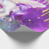 Niedliche Einhorn-Zaubermädchen aus Glitzer-Pony Geschenkpapier (Ecke)