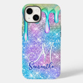 Niedliche Einhornblauer Rosa Glitzer Tropfen Monog Case-Mate iPhone Hülle (Rückseite)