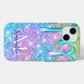 Niedliche Einhornblauer Rosa Glitzer Tropfen Monog Case-Mate iPhone Hülle (Rückseite (Horizontal))