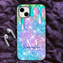 Niedliche Einhornblauer Rosa Glitzer Tropfen Monog