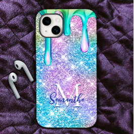 Niedliche Einhornblauer Rosa Glitzer Tropfen Monog Case-Mate iPhone Hülle