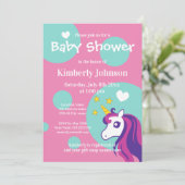 Niedliche Einhorndusche für Mädchen Einladung (Stehend Vorderseite)