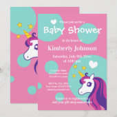 Niedliche Einhorndusche für Mädchen Einladung (Vorne/Hinten)