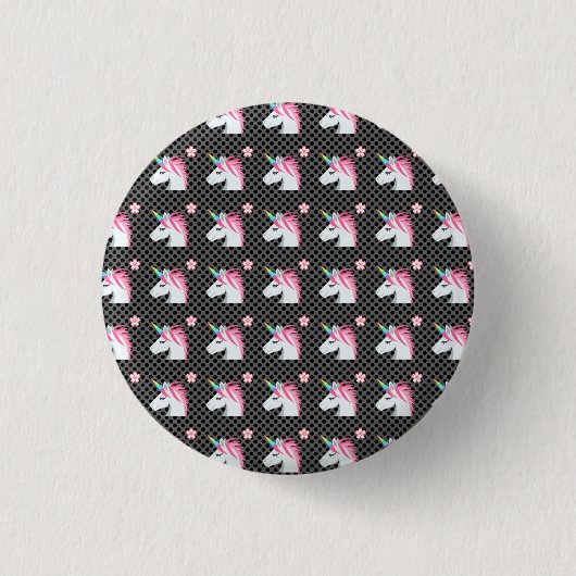 Niedliche Einhörner Blume Emoji Polka Dots Muster Button (Vorderseite)