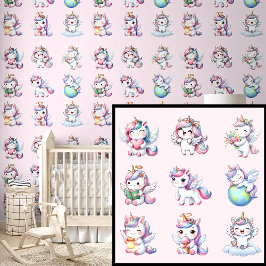 Niedliche Einhörner in Rosa Tapete