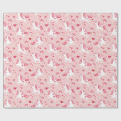 Niedliche Einhörner mit Regenbogen und Herz in Ros Geschenkpapier (Flach)