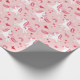 Niedliche Einhörner mit Regenbogen und Herz in Ros Geschenkpapier