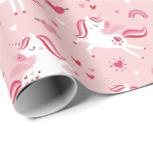 Niedliche Einhörner mit Regenbogen und Herz in Ros Geschenkpapier (Rolleneckpunkt)