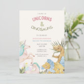 Niedliche Einhörner und Dinosaurier zum Geburtstag Einladung (Stehend Vorderseite)