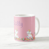 Niedliche Einhörner und Personalisierte Blütenblät Kaffeetasse (VorderseiteRechts)