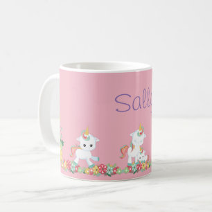 Niedliche Einhörner und Personalisierte Blütenblät Kaffeetasse