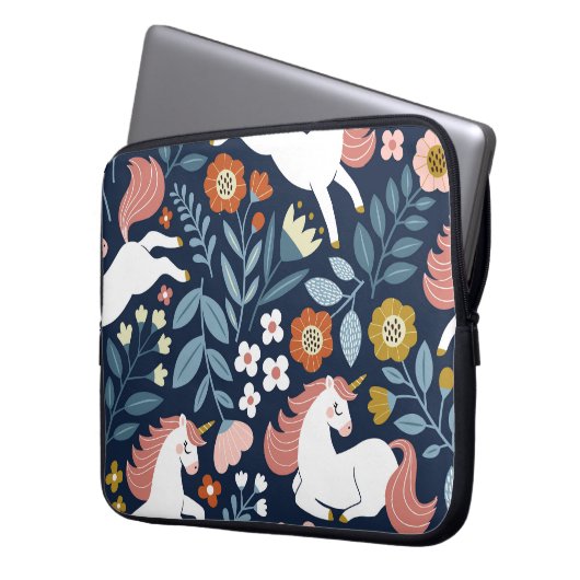 Niedliche Einhörner Vintages Muster Laptopschutzhülle (Vorderseite Links)