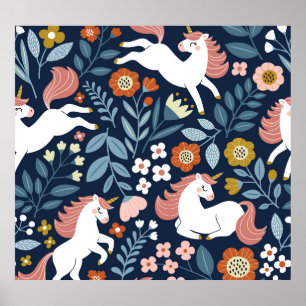 Niedliche Einhörner Vintages Muster Poster