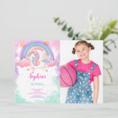 Niedliche Einhornfarbe Foto Einladung (Stehend Vorderseite)